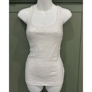 Vintage Old Navy Y2K Ivory Sequin Tank Top Long Fitted Sparkle Clubwear Size M